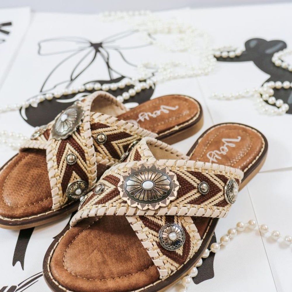 Very G jungle brown and cream sandals with silver conchos